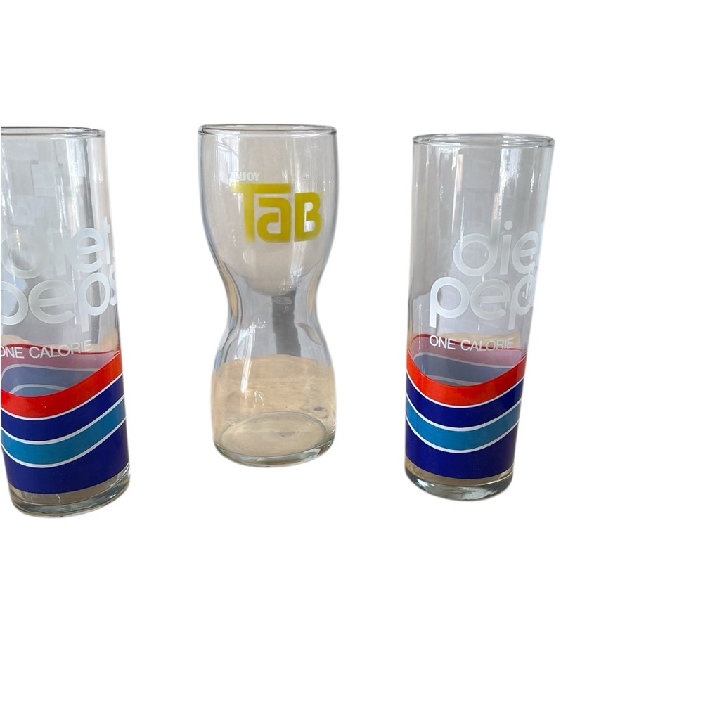 Retro Pepsi and Tab Glass Set - Red, Blue, White